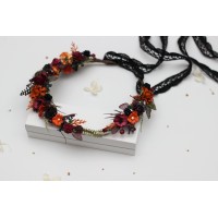 Burgundy black purple rust flower crown. Wedding flowers. 5443