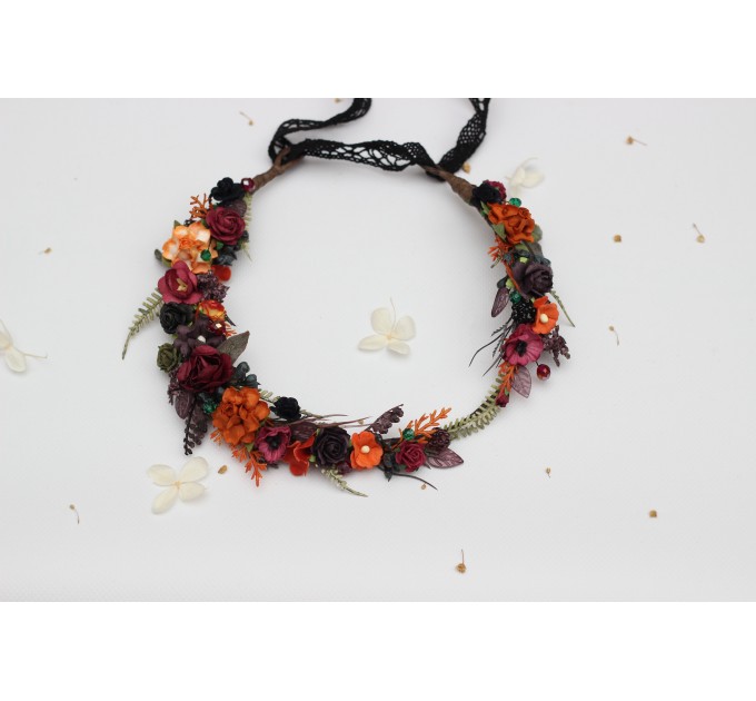 Burgundy, Black, Purple & Rust Flower Crown – Moody Faux Wedding Hair Wreath
