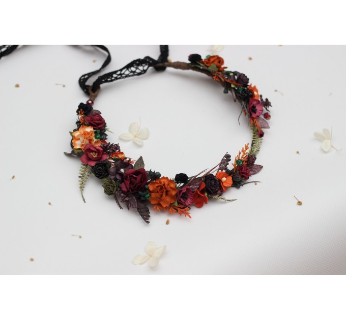 Burgundy, Black, Purple & Rust Flower Crown – Moody Faux Wedding Hair Wreath