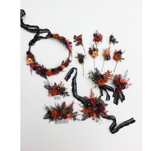 Burgundy, Rust, Purple & Black Wrist Corsage – Moody Faux Floral Bracelet