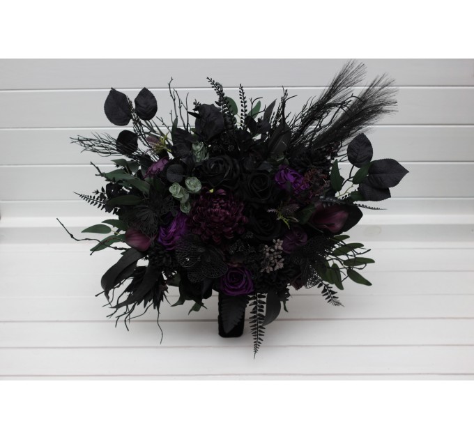 Black, Green & Purple Gothic Moody Bridal and Bridesmaid Bouquets