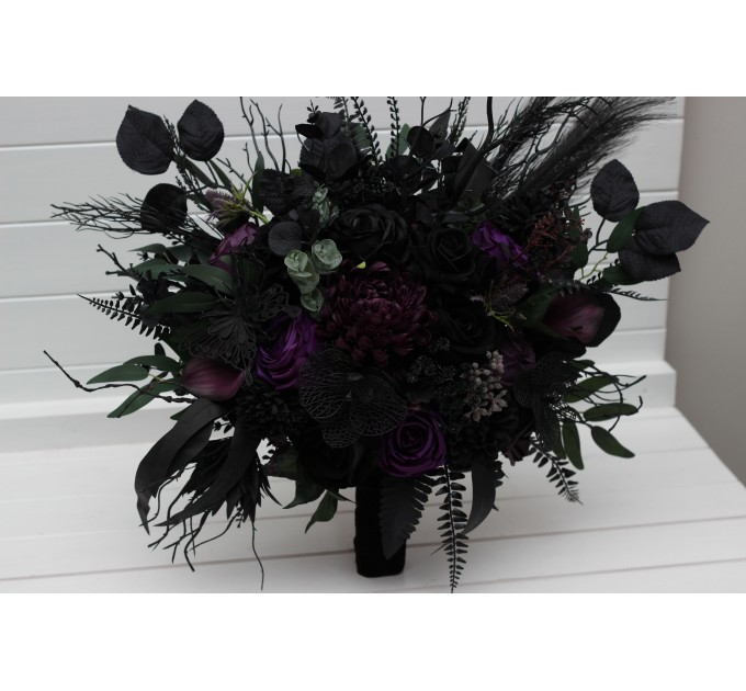 Black, Green & Purple Gothic Moody Bridal and Bridesmaid Bouquets