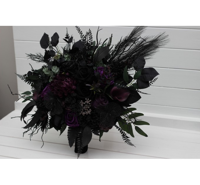Black, Green & Purple Gothic Moody Bridal and Bridesmaid Bouquets
