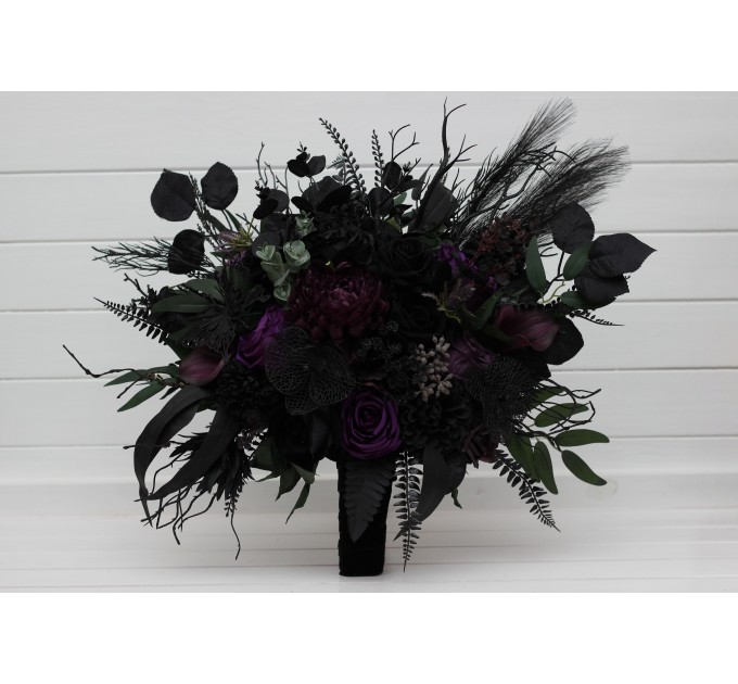 Black, Green & Purple Gothic Moody Bridal and Bridesmaid Bouquets