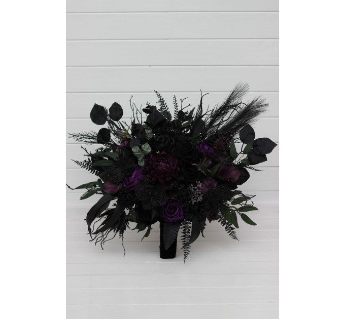 Black, Green & Purple Gothic Moody Bridal and Bridesmaid Bouquets