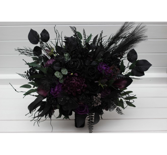 Black, Green & Purple Gothic Moody Bridal and Bridesmaid Bouquets