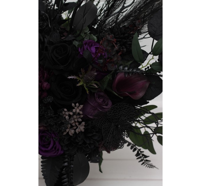 Black, Green & Purple Gothic Moody Bridal and Bridesmaid Bouquets