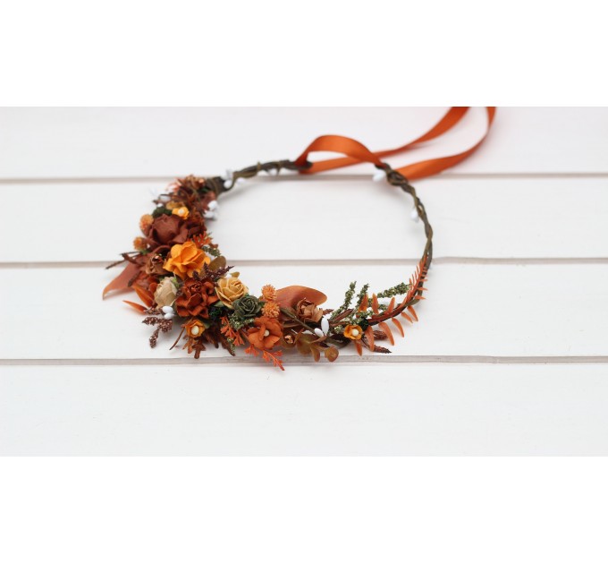 Terracotta, Rust & Orange Flower Crown Hair Wreath