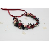 Burgundy navy blue blush pink flower girl crown. Wedding flowers. 5445