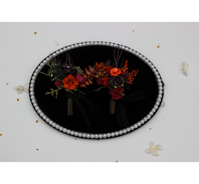 Burgundy, Rust, Purple & Black Wedding Boutonnieres – Moody Faux Floral Accessories