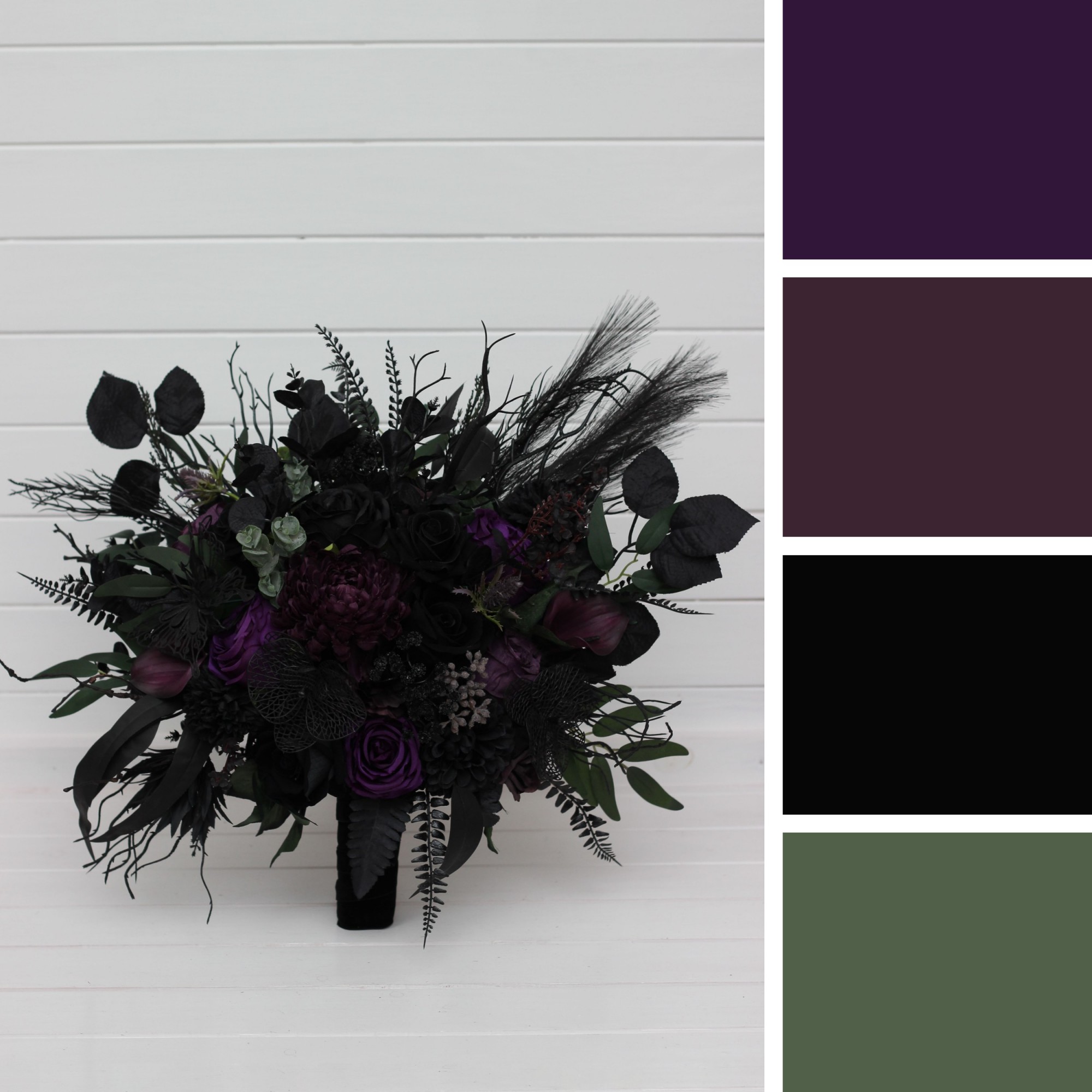 Gothic Wedding Bouquets – Black, Green \u0026 Purple Moody Bridal Flowers |  Kochetova Flowers, image size:2000x2000