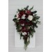 Winter Cascading Bouquet with Burgundy, Ivory Flowers and Pine