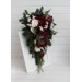 Winter Cascading Bouquet with Burgundy, Ivory Flowers and Pine