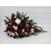 Winter Cascading Bouquet with Burgundy, Ivory Flowers and Pine