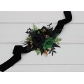 Moody Forest Green & Black Gold Wrist Corsage for Wedding