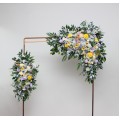 Wildflower arch flowers in yellow, ivory, dusty blue and lavender