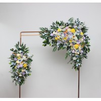 Yellow ivory dusty blue lavender arch flowers. Wildflowers arrangement. 5446
