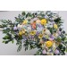 Wildflower arch flowers in yellow, ivory, dusty blue and lavender