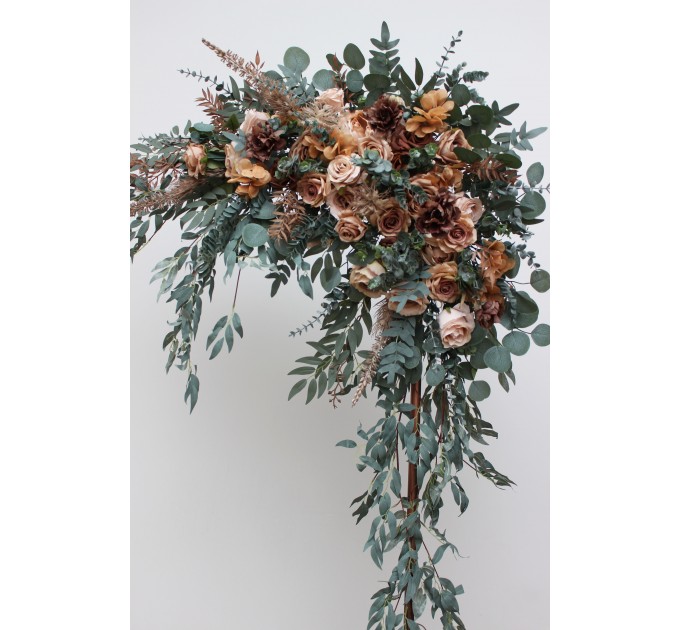 Beige brown eucalyptus greenery archway flowers.  Arbor flowers. Floral archway. Faux flowers for wedding arch. 0507