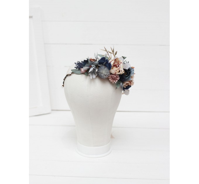 Dusty blue beige flower crown. Hair wreath. Flower girl crown. Wedding flowers. 0506