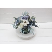 Dusty blue white centerpiece. Table decor. Wedding flowers in box. 0508
