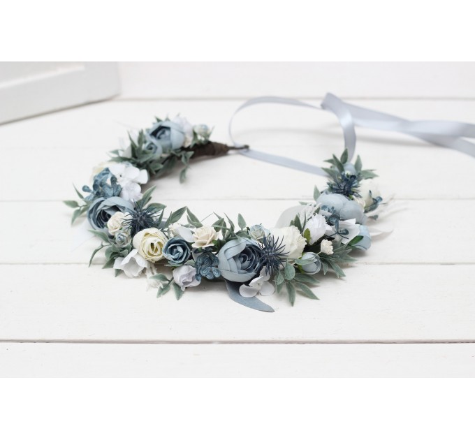 Dusty blue white flower crown. Hair wreath. Flower girl crown. Wedding flowers. 0508