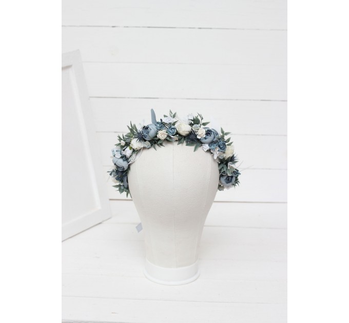 Dusty blue white flower crown. Hair wreath. Flower girl crown. Wedding flowers. 0508