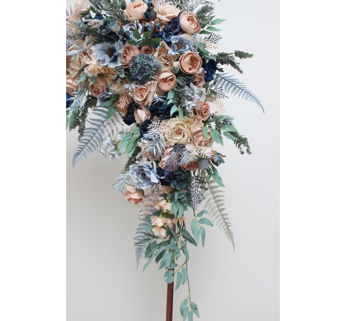  Flower arch arrangement in dusty blue beige colors.  Arbor flowers. Floral archway. Faux flowers for wedding arch. 0506