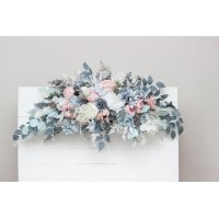  Flower arch arrangement in dusty blue blush pink white colors.  Arbor flowers. Floral archway. Faux flowers for wedding arch. 0509