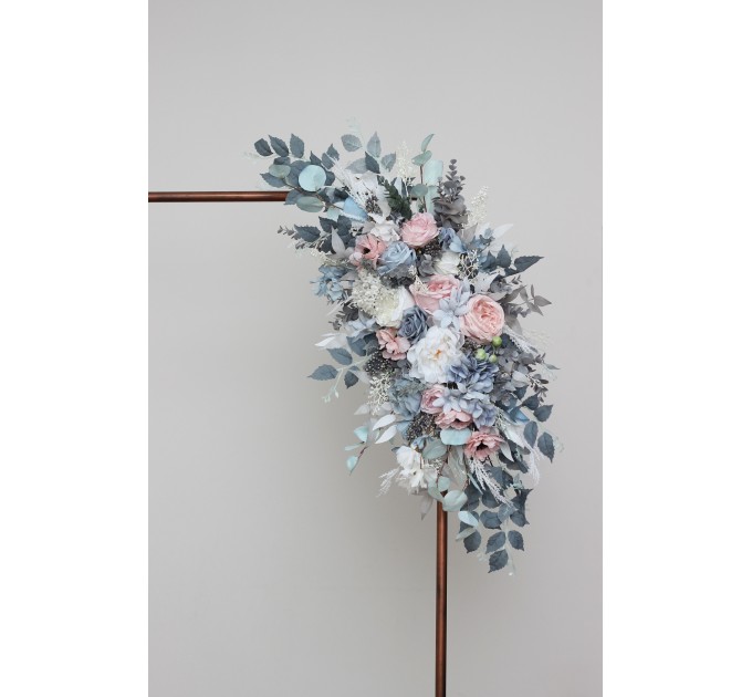  Flower arch arrangement in dusty blue blush pink white colors.  Arbor flowers. Floral archway. Faux flowers for wedding arch. 0509