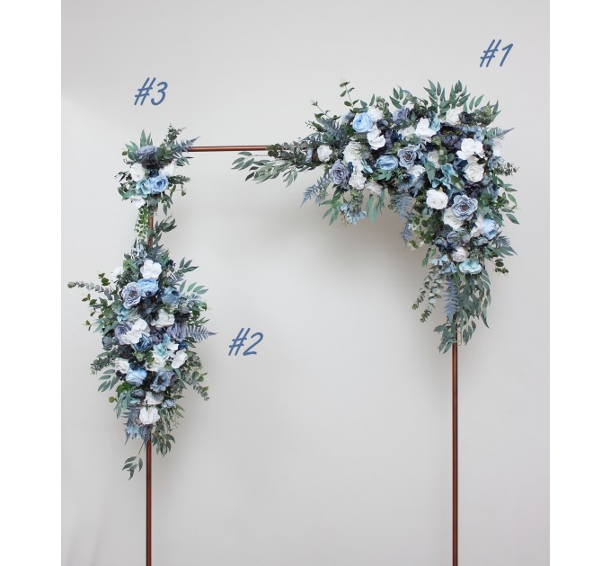  Flower arch arrangement in dusty blue white colors.  Arbor flowers. Floral archway. Faux flowers for wedding arch. 0508