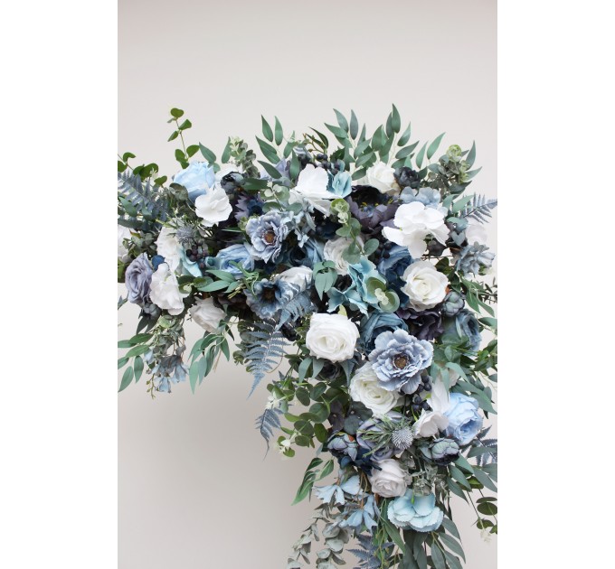  Flower arch arrangement in dusty blue white colors.  Arbor flowers. Floral archway. Faux flowers for wedding arch. 0508