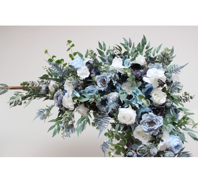  Flower arch arrangement in dusty blue white colors.  Arbor flowers. Floral archway. Faux flowers for wedding arch. 0508