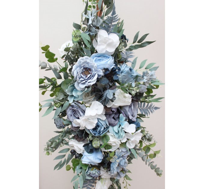  Flower arch arrangement in dusty blue white colors.  Arbor flowers. Floral archway. Faux flowers for wedding arch. 0508
