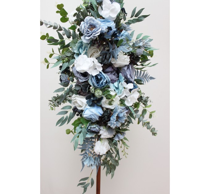  Flower arch arrangement in dusty blue white colors.  Arbor flowers. Floral archway. Faux flowers for wedding arch. 0508
