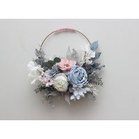 Flower hoop dusty blue blush pink white colors. Alternative bridesmaid bouquet. 0509