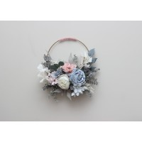 Flower hoop dusty blue blush pink white colors. Alternative bridesmaid bouquet. 0509