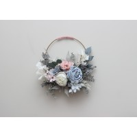 Flower hoop dusty blue blush pink white colors. Alternative bridesmaid bouquet. 0509
