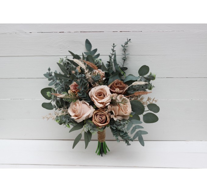 Wedding bouquets in beige brown colors. Bridal bouquet. Faux bouquet. Bridesmaid bouquet. 0507