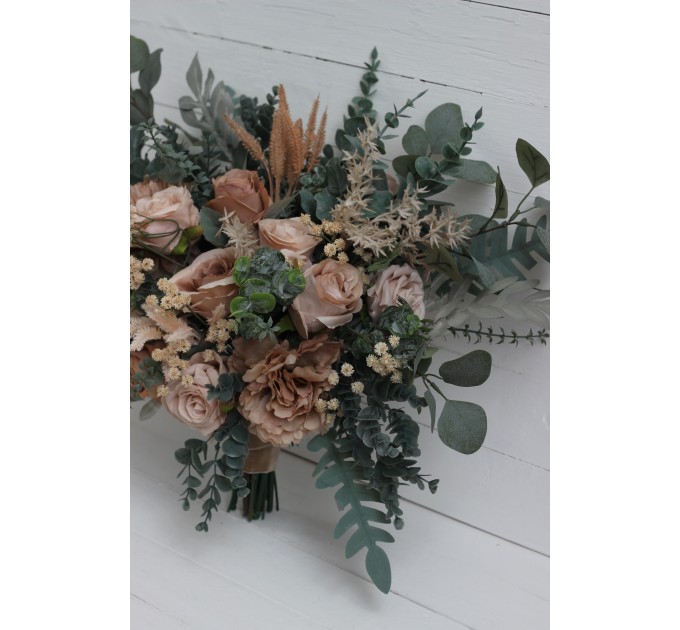 Wedding bouquets in beige brown colors. Bridal bouquet. Faux bouquet. Bridesmaid bouquet. 0507