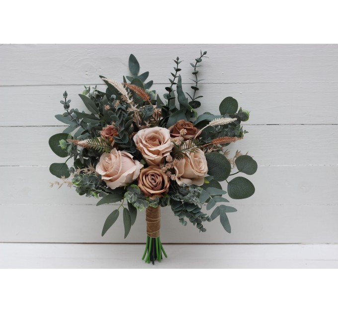 Wedding bouquets in beige brown colors. Bridal bouquet. Faux bouquet. Bridesmaid bouquet. 0507