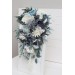 Wedding bouquets in dusty blue white colors. Bridal bouquet. Cascading bouquet. Faux bouquet. Bridesmaid bouquet. 0508