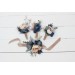  Wedding boutonnieres and wrist corsage  in dusty blue beige color theme. Flower accessories. 0506