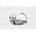Dusty blue blush pink white flower crown. Hair wreath. Flower girl crown. Wedding flowers. 0509-1