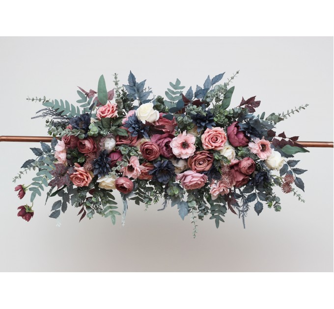 Flower Arch Arrangement in Navy Blue, Dusty Rose & Mauve | Faux Floral Archway for Wedding