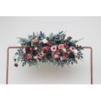  Flower arch arrangement in navy blue dusty rose mauve colors.  Arbor flowers. Floral archway. Faux flowers for wedding arch. 5012