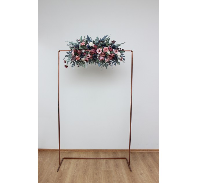 Flower Arch Arrangement in Navy Blue, Dusty Rose & Mauve | Faux Floral Archway for Wedding