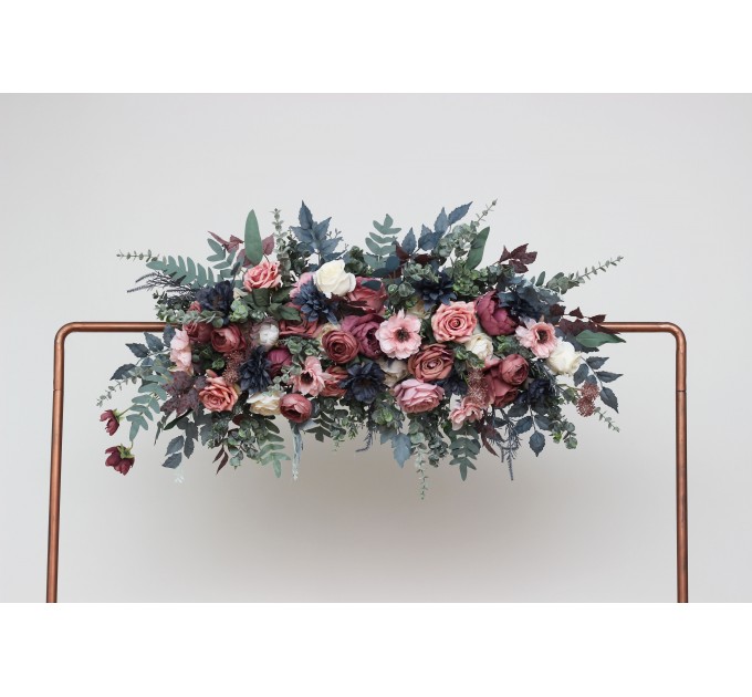 Flower Arch Arrangement in Navy Blue, Dusty Rose & Mauve | Faux Floral Archway for Wedding