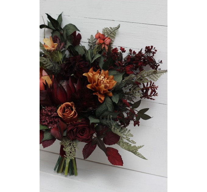 Protea & Calla Lily Bridal Bouquet | Deep Burgundy, Rust & Hunter Green Wedding Flowers