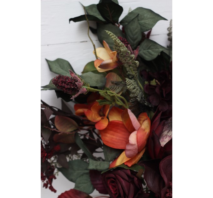 Protea & Calla Lily Bridal Bouquet | Deep Burgundy, Rust & Hunter Green Wedding Flowers